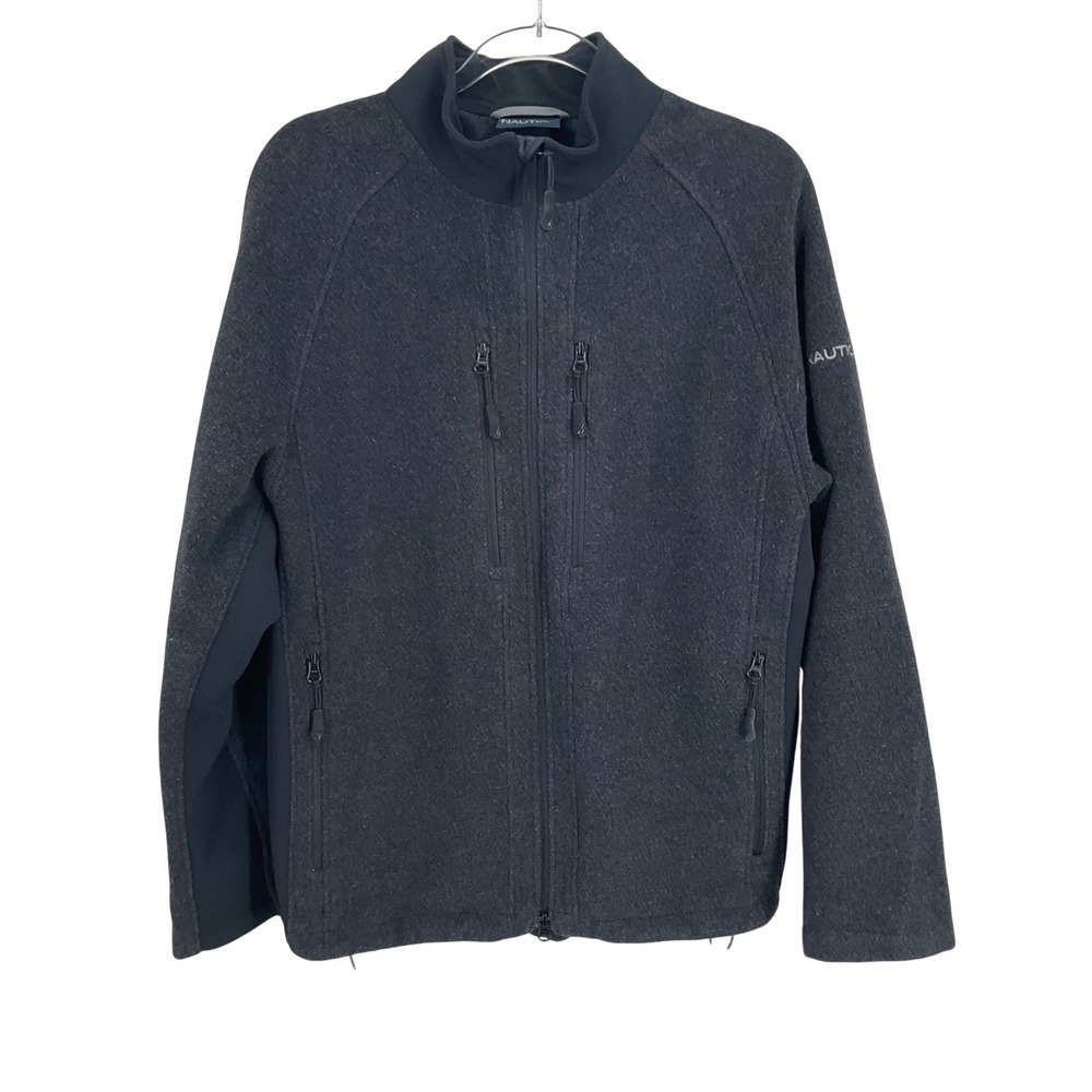 Nautica Full Zip Jacket Mens Small Charcoal Gray Wool Blend‎ Tech Mock Neck
